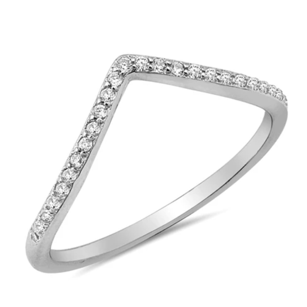 Sterling Silver CZ V-Shape Ring – Sample Size 7.5